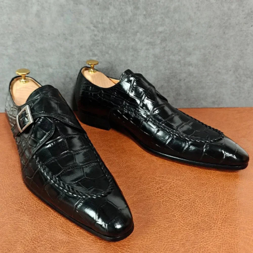 Luxury Crocodile Print Genuine Leather Slip-on Office Loafers for Men