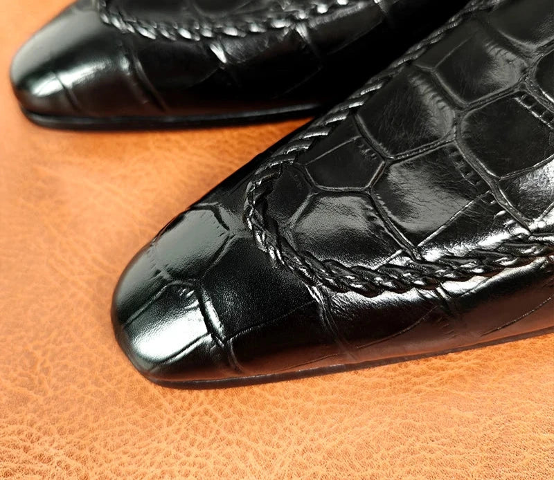 Luxury Crocodile Print Genuine Leather Slip-on Office Loafers for Men