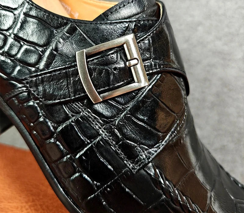 Luxury Crocodile Print Genuine Leather Slip-on Office Loafers for Men