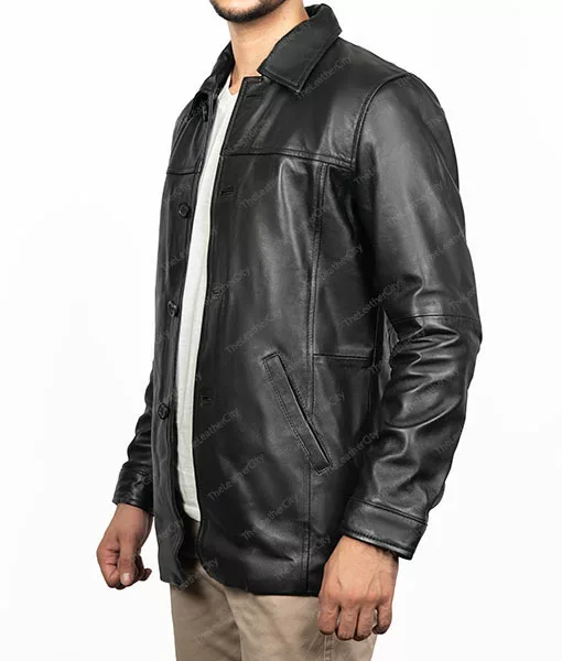 Men's Classic Black Short Trench Leather Coat | TLC