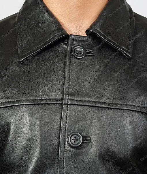 Men's Classic Black Short Trench Leather Coat | TLC