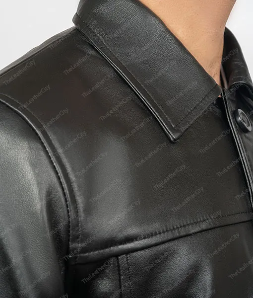 Men's Classic Black Short Trench Leather Coat | TLC