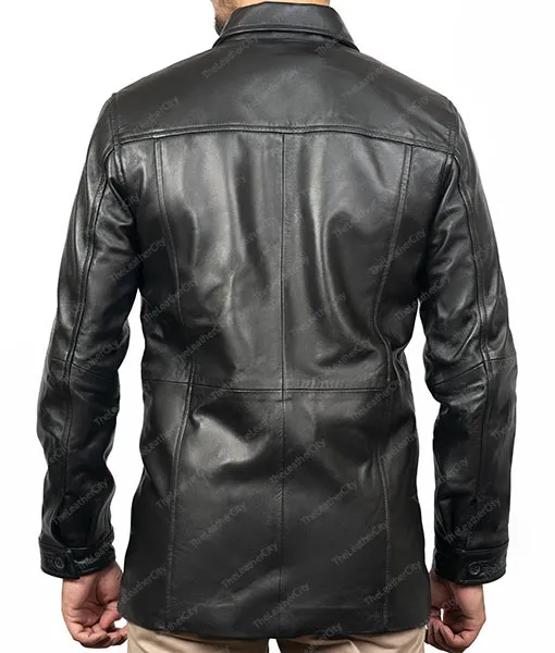 Men's Classic Black Short Trench Leather Coat | TLC