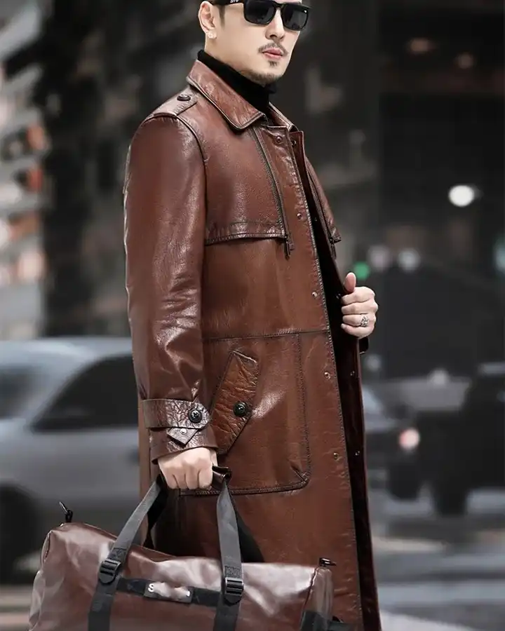 Men's Leather Trench Coat (Black & Brown Colors) | Sheepskin