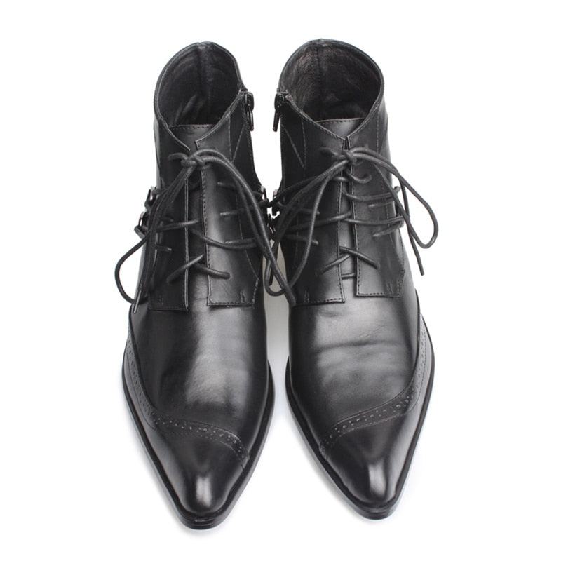 Men's Designer Fashion Genuine Leather Pointed Toe Lace-up Ankle Boots