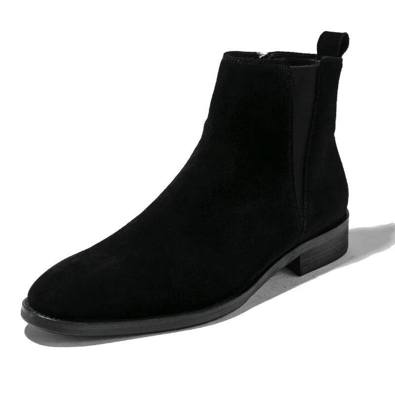 Men's Formal Cow Suede Leather Warm Fur Pointed Toe Winter Ankle Boots