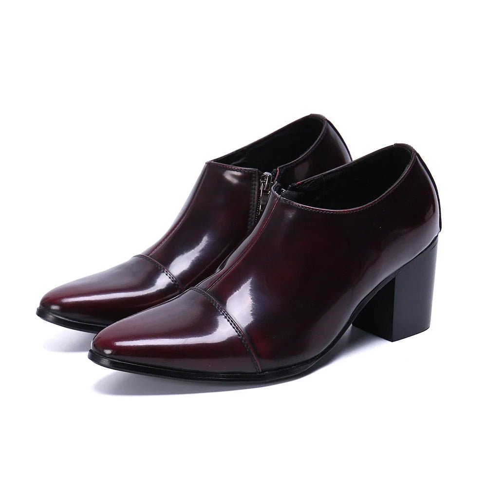 Men's Formal Leather Pointed Toe High Heel Wedding Ankle Boots