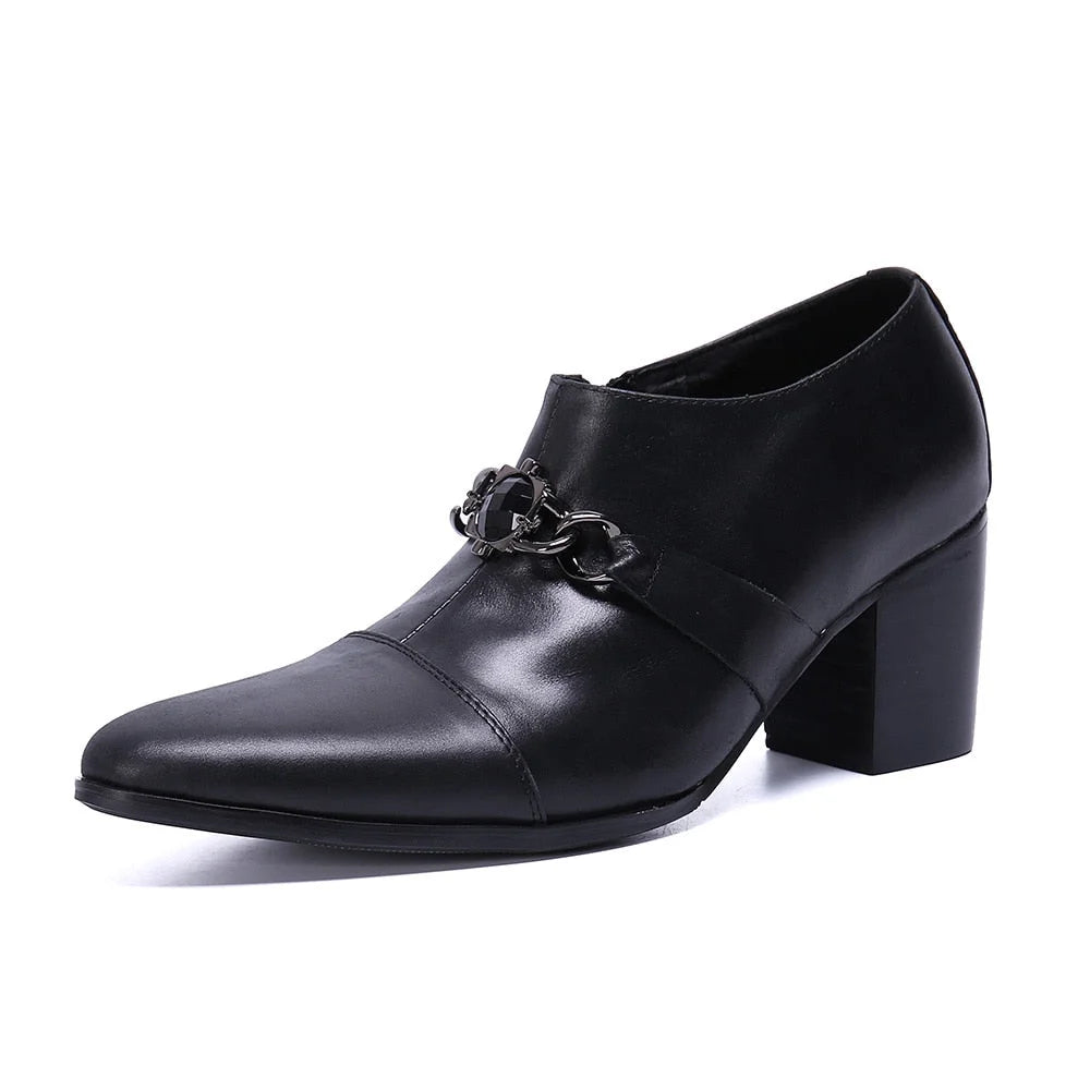 Men's Formal Leather Pointed Toe High Heel Wedding Ankle Boots