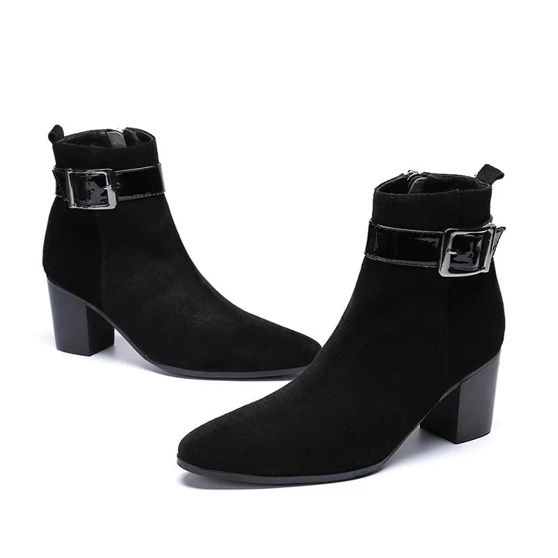 Men's Korean Genuine Leather Pointed Toe Party Zipper Ankle Boots