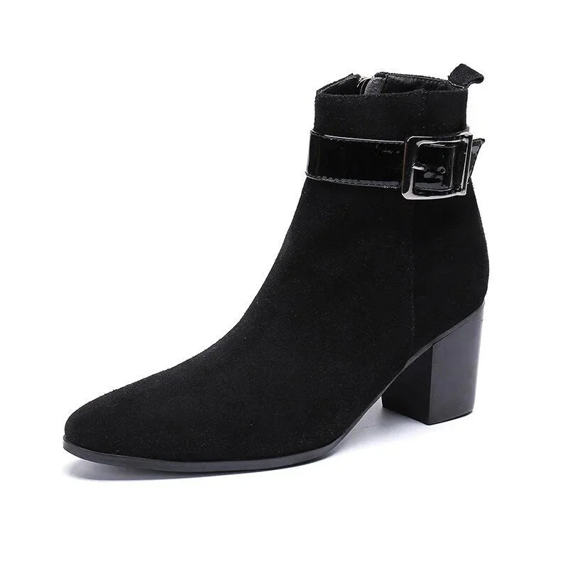 Men's Korean Genuine Leather Pointed Toe Party Zipper Ankle Boots