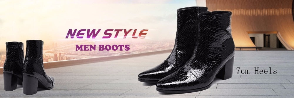 Men's Western Cowboy Leather Metal Toe Motorcycle High Heel Ankle Boots