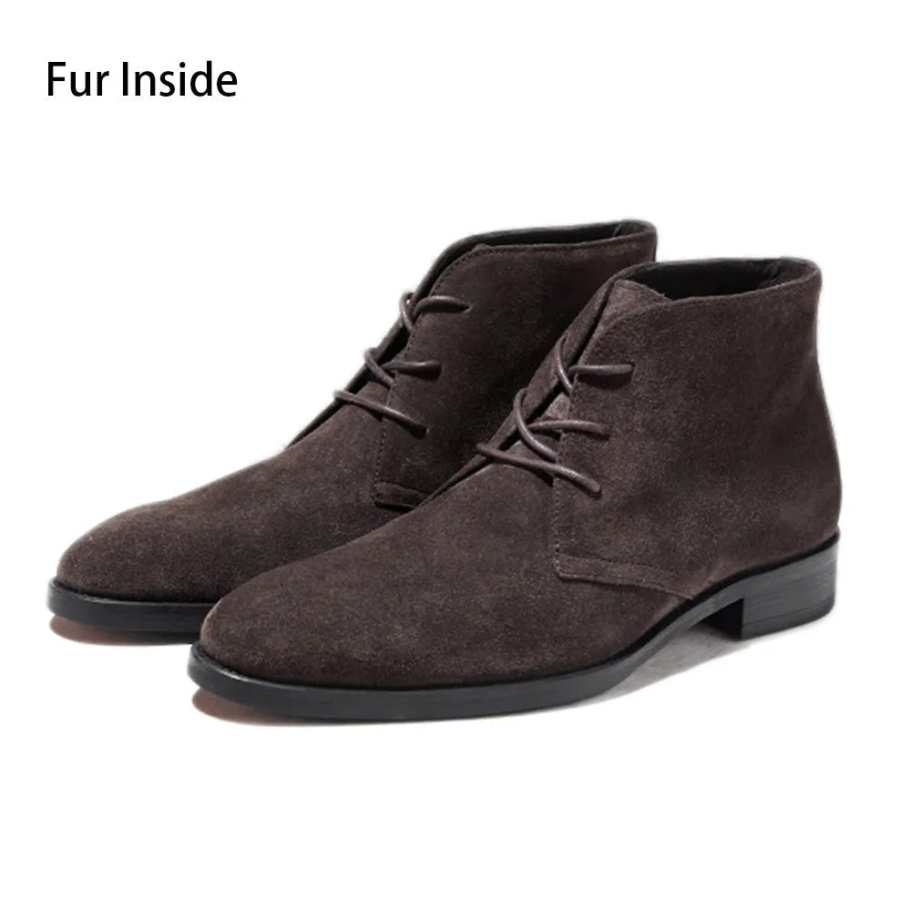 Men's Winter Warm Genuine Leather Lace-up Round Toe Ankle Boots