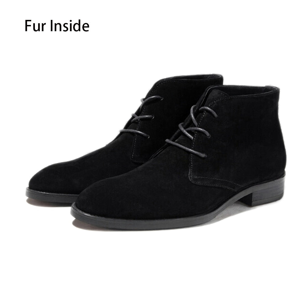 Men's Winter Warm Genuine Leather Lace-up Round Toe Ankle Boots