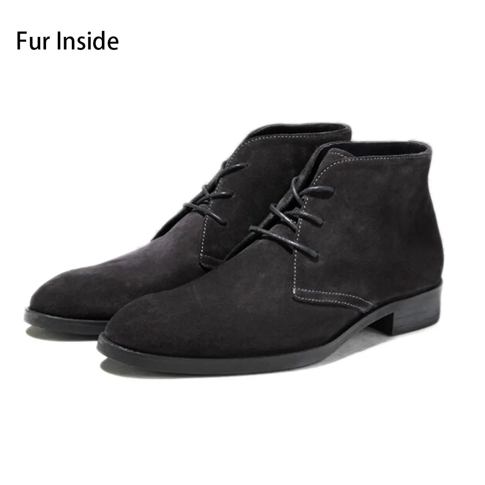 Men's Winter Warm Genuine Leather Lace-up Round Toe Ankle Boots