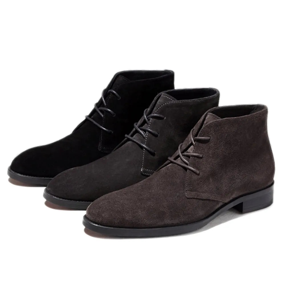 Men's Winter Warm Genuine Leather Lace-up Round Toe Ankle Boots