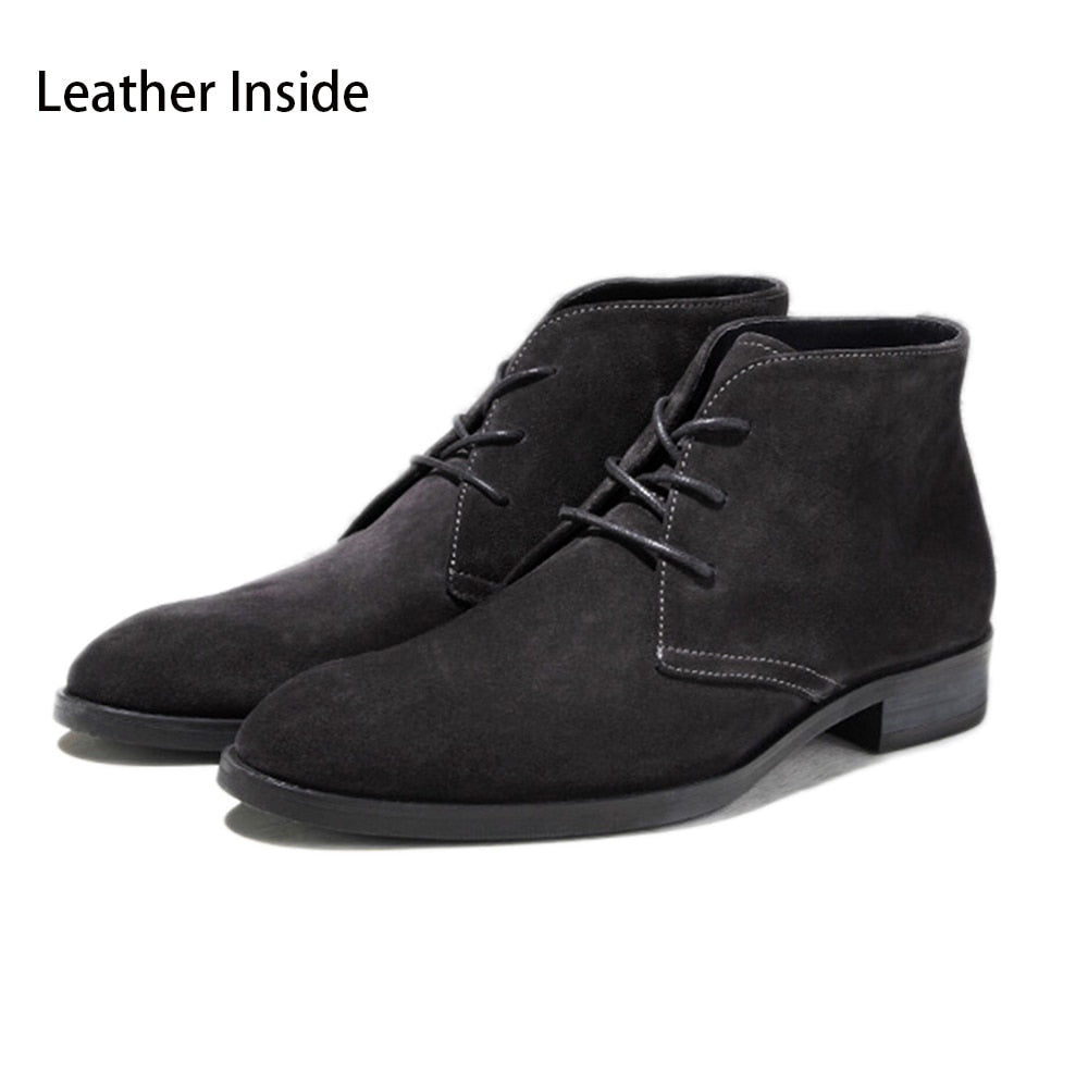 Men's Winter Warm Genuine Leather Lace-up Round Toe Ankle Boots