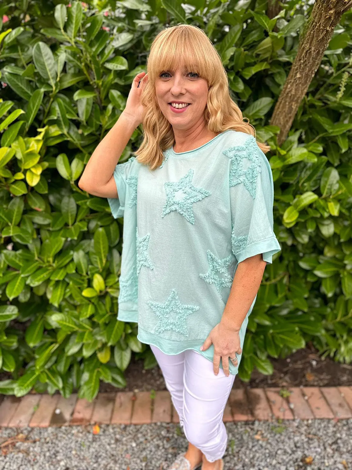 Mint Soft Star Round Neck Top Mia