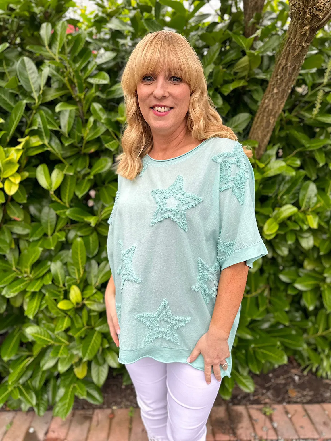 Mint Soft Star Round Neck Top Mia