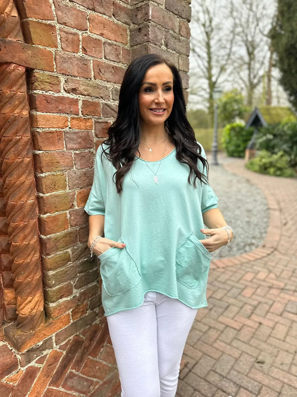 Mint V Neck Pocket Top Harriet