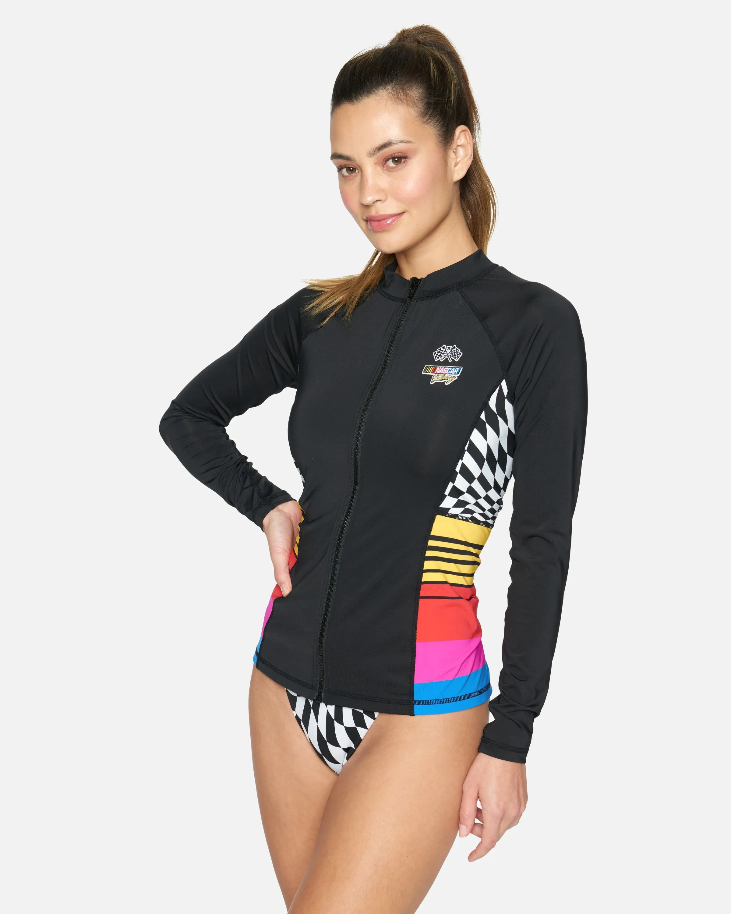 NASCAR COLOR BLOCKED ZIP FRONT LONGSLEEVE RASHGUARD