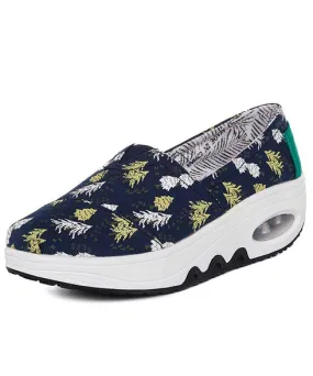 Navy tree pattern slip on rocker bottom sneaker