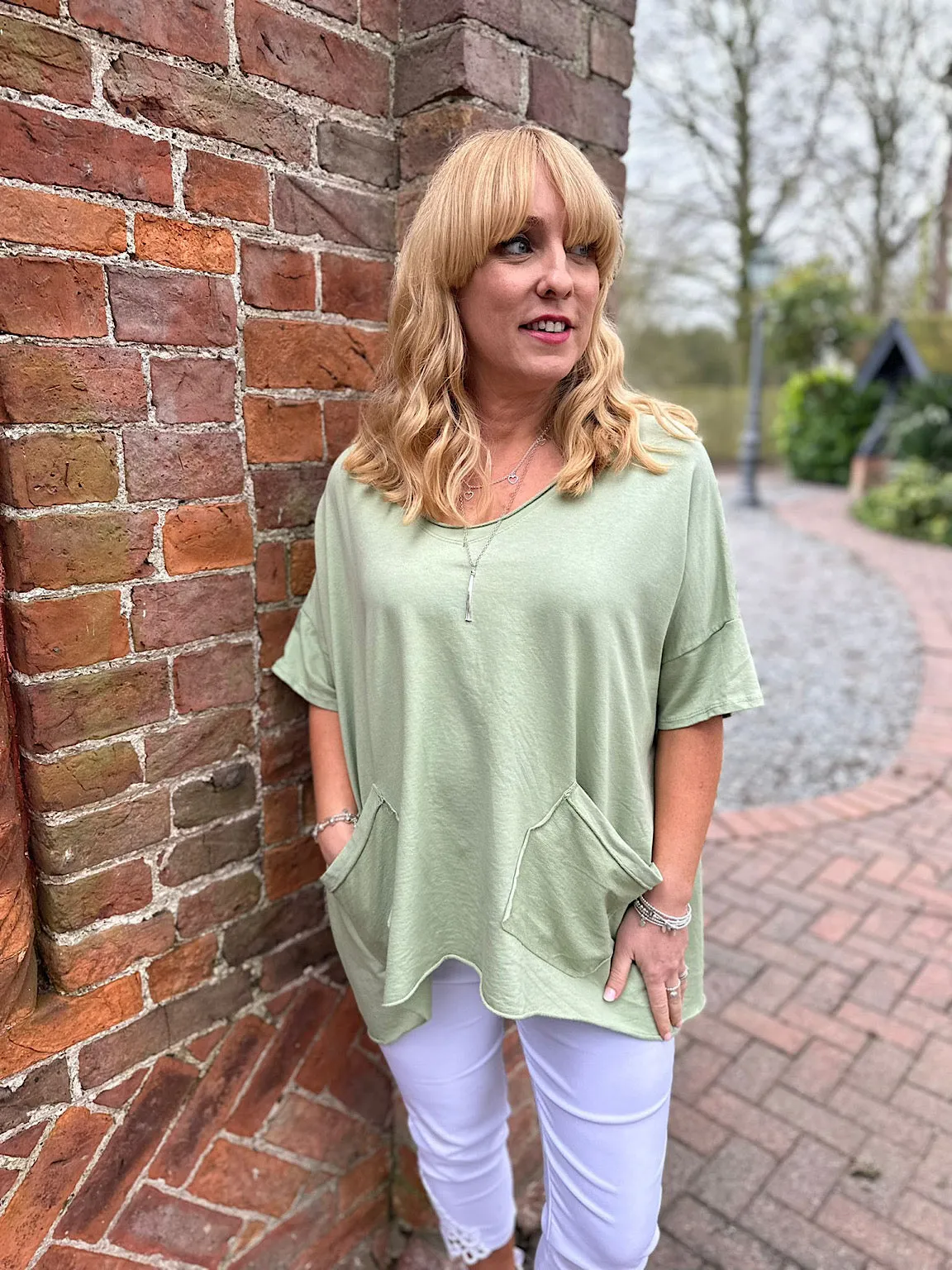 Olive V Neck Pocket Top Harriet