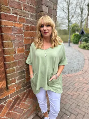 Olive V Neck Pocket Top Harriet