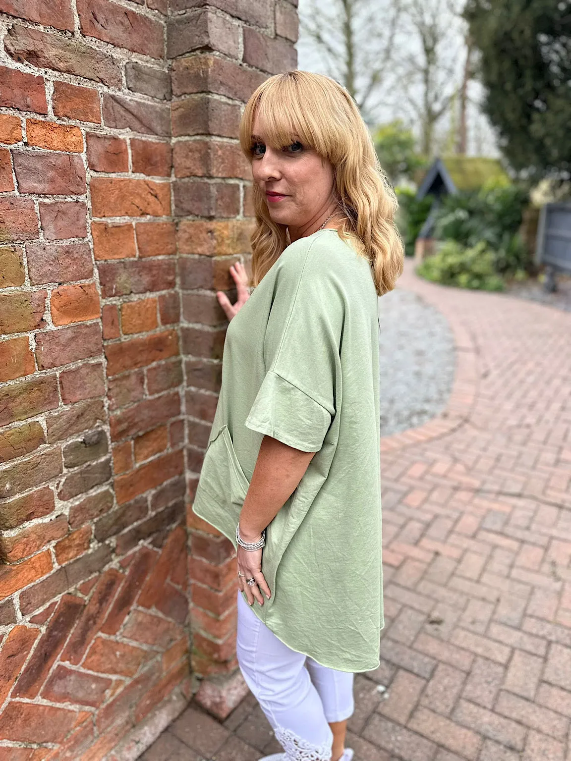 Olive V Neck Pocket Top Harriet