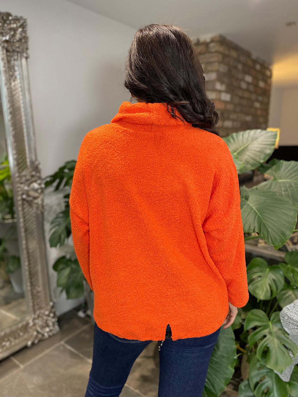 Orange Metallic Teddy Cowl Neck Trudy