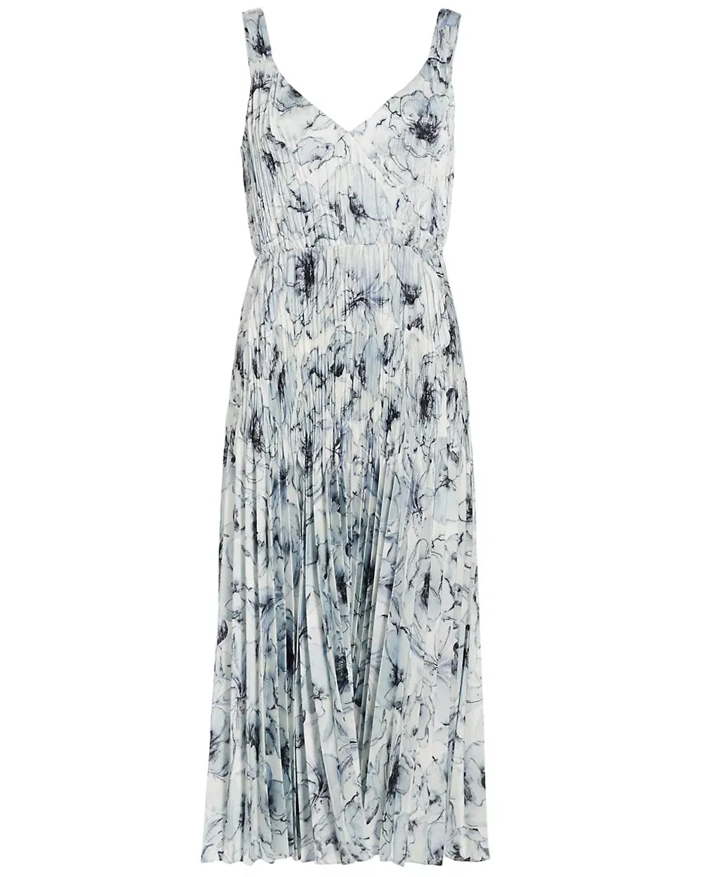 Pale Azure Washed Lily Pleated Slip Dress