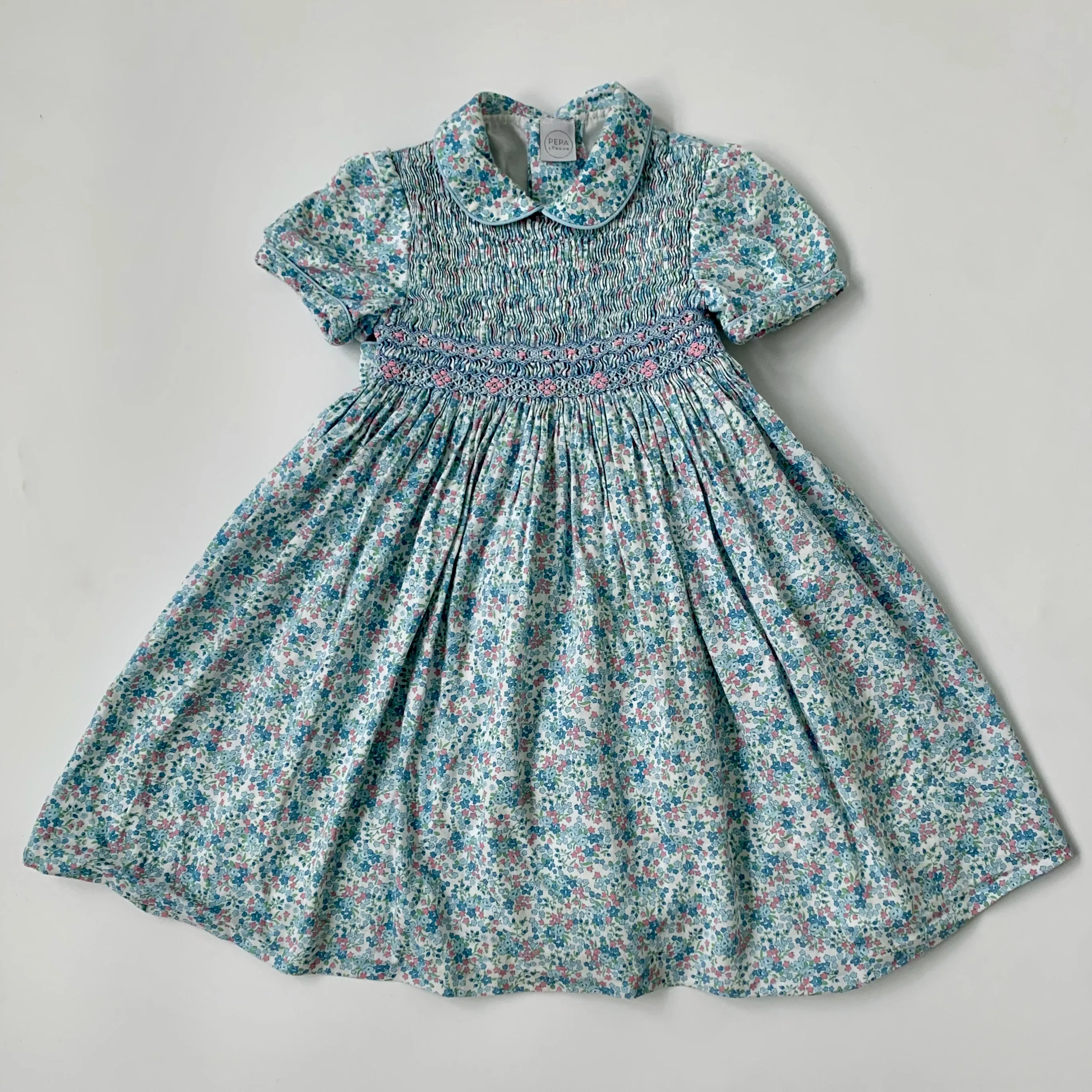 Pepa & Co Blue Liberty Print Smocked Dress: 5 Years