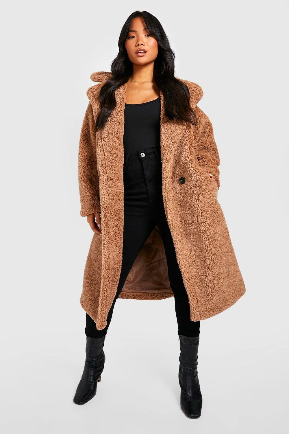 Petite Teddy Faux Fur Pocket Detail Coat