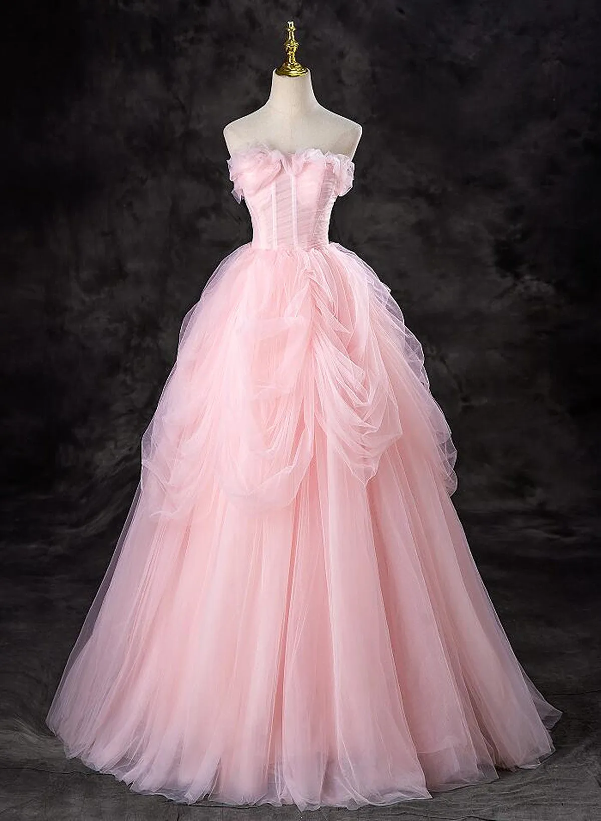 Pink Tulle Long Party Dress Evening Dress, Pink Sweet 16 Dress