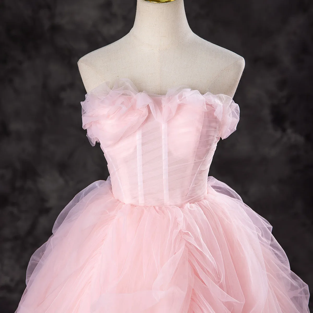 Pink Tulle Long Party Dress Evening Dress, Pink Sweet 16 Dress