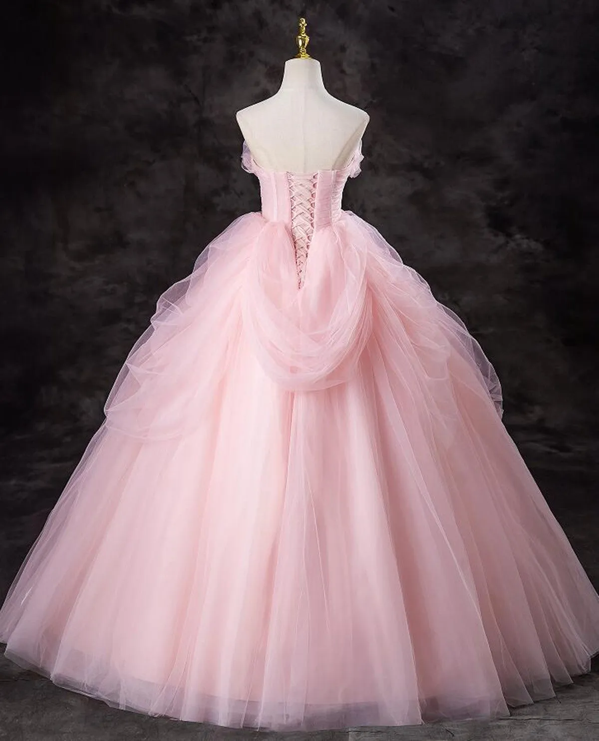 Pink Tulle Long Party Dress Evening Dress, Pink Sweet 16 Dress