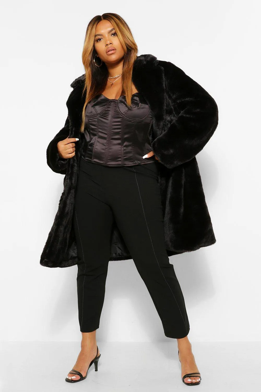 PLUS Double Breasted Faux Fur Coat