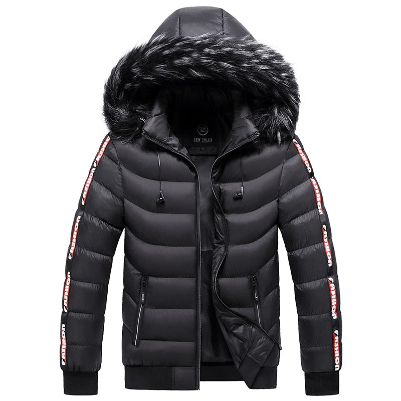 Plus Size Men's Casual Letter Pattern Zipper Thermal Winter Jacket