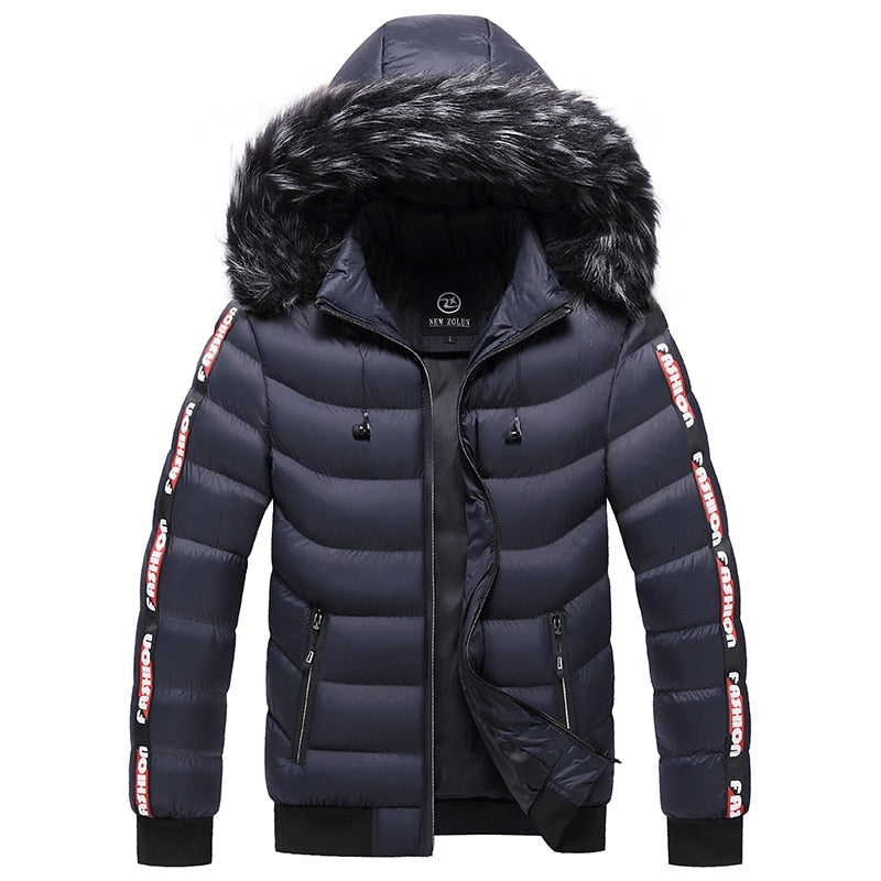 Plus Size Men's Casual Letter Pattern Zipper Thermal Winter Jacket