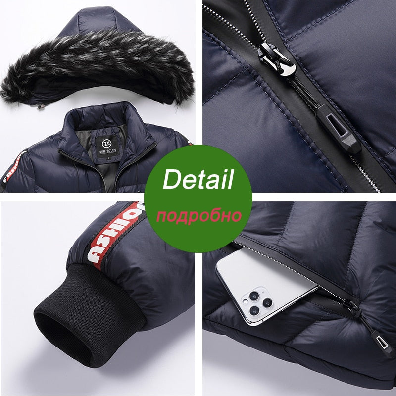 Plus Size Men's Casual Letter Pattern Zipper Thermal Winter Jacket