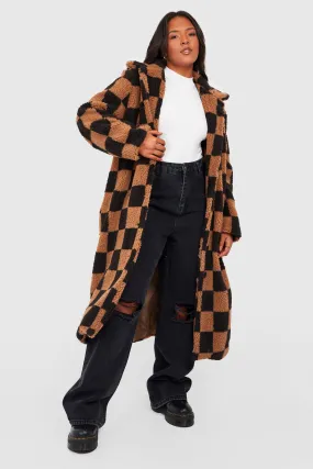 Plus Teddy Checkerboard Coat