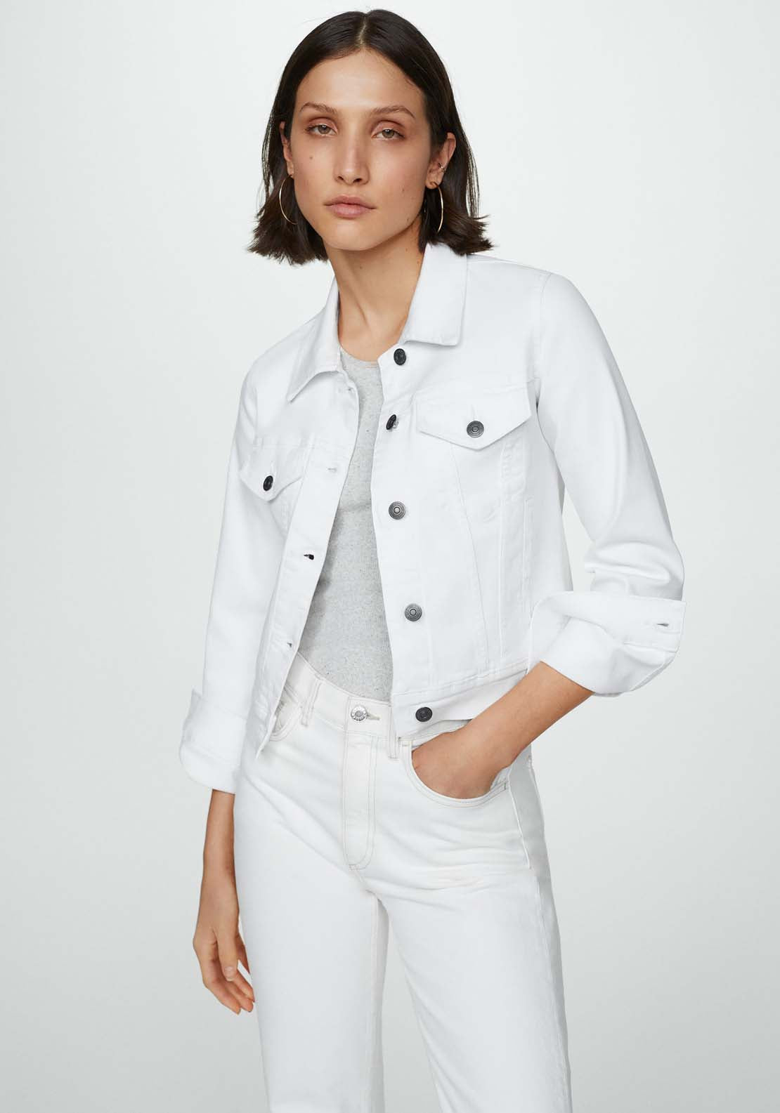 Pocketed denim jacket - White