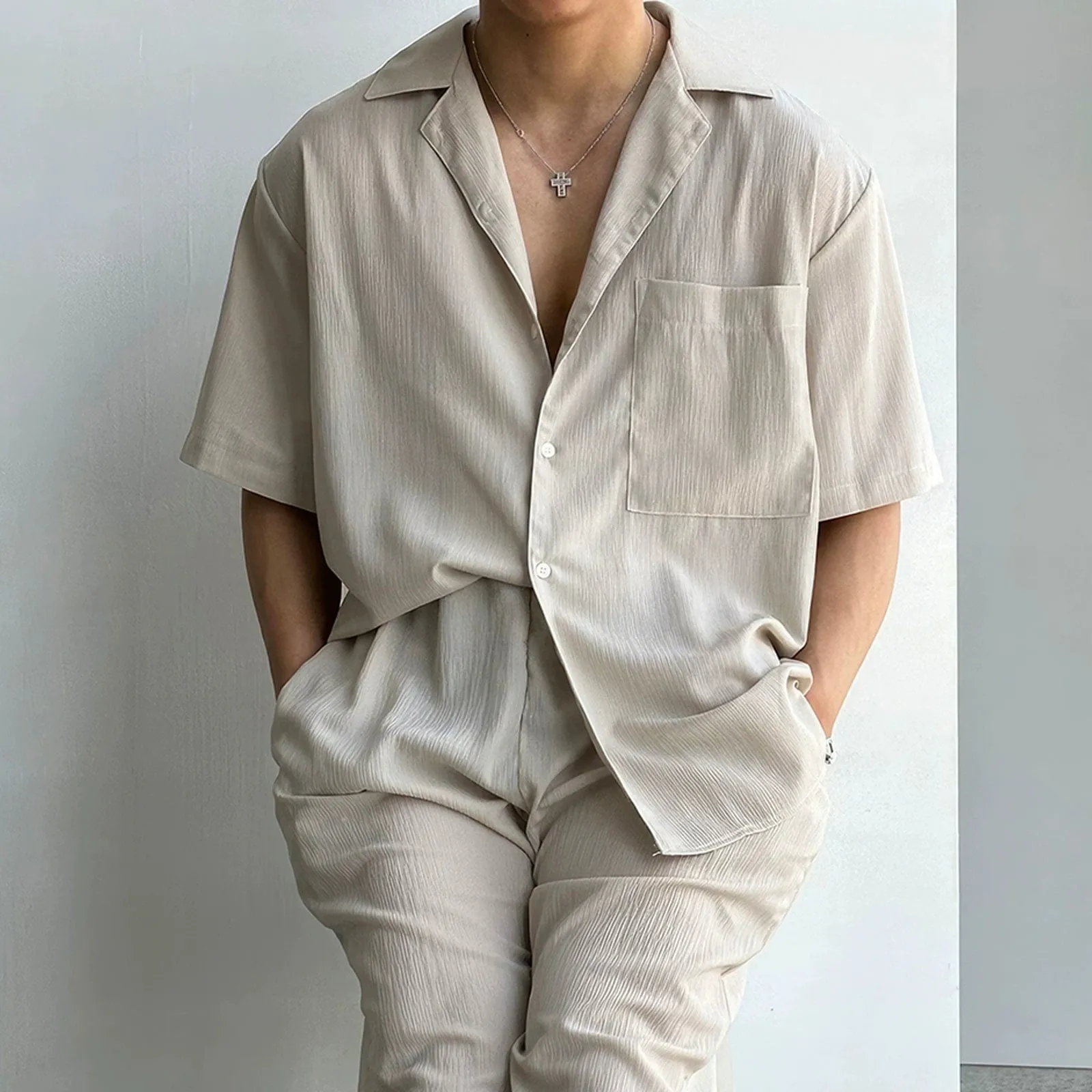 RT No. 11603 PLEATED BUTTON-UP SHIRT & RELAX STRAIGHT PANTS