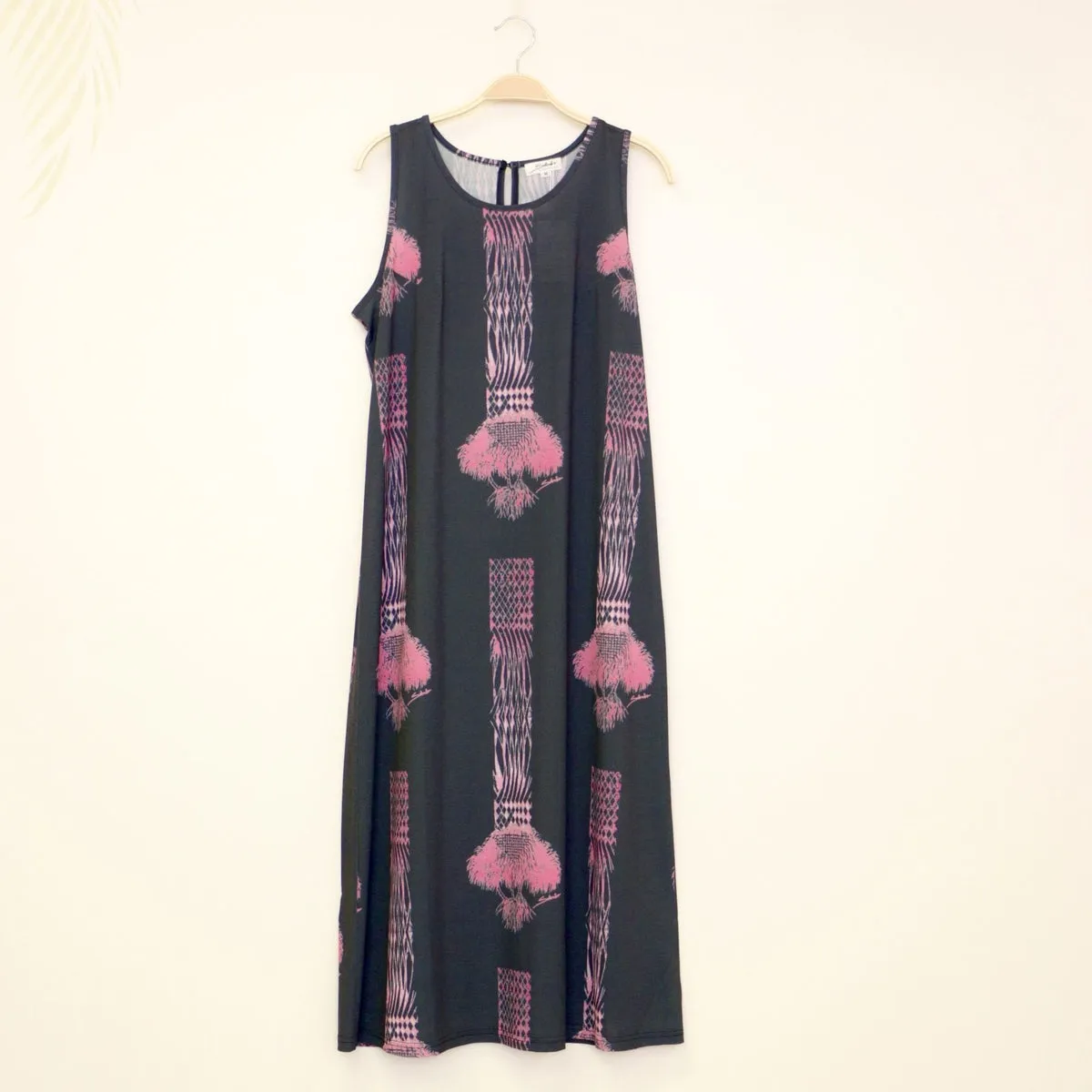 Sabado Design Sleeveless A Line Dress - Pink Tree on Black