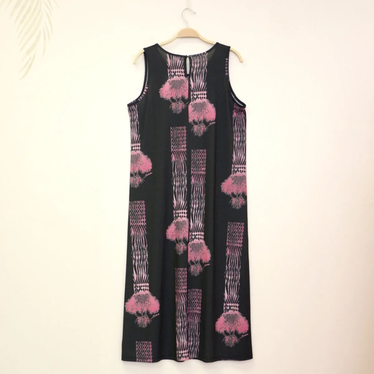 Sabado Design Sleeveless A Line Dress - Pink Tree on Black