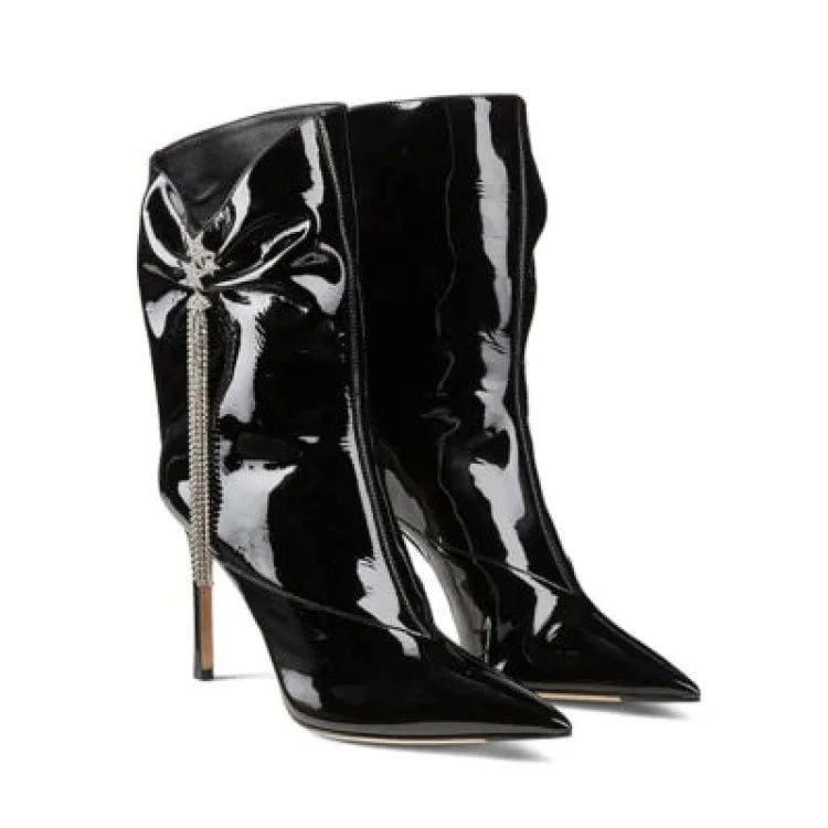 Sexy Women's Autumn Patent Leather Pointed Toe Mid Calf High Heels Boots