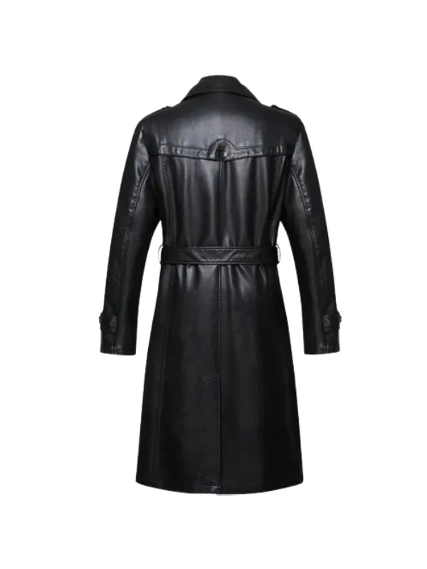 Sheepskin Men Long Leather Trench Coat