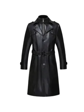 Sheepskin Men Long Leather Trench Coat