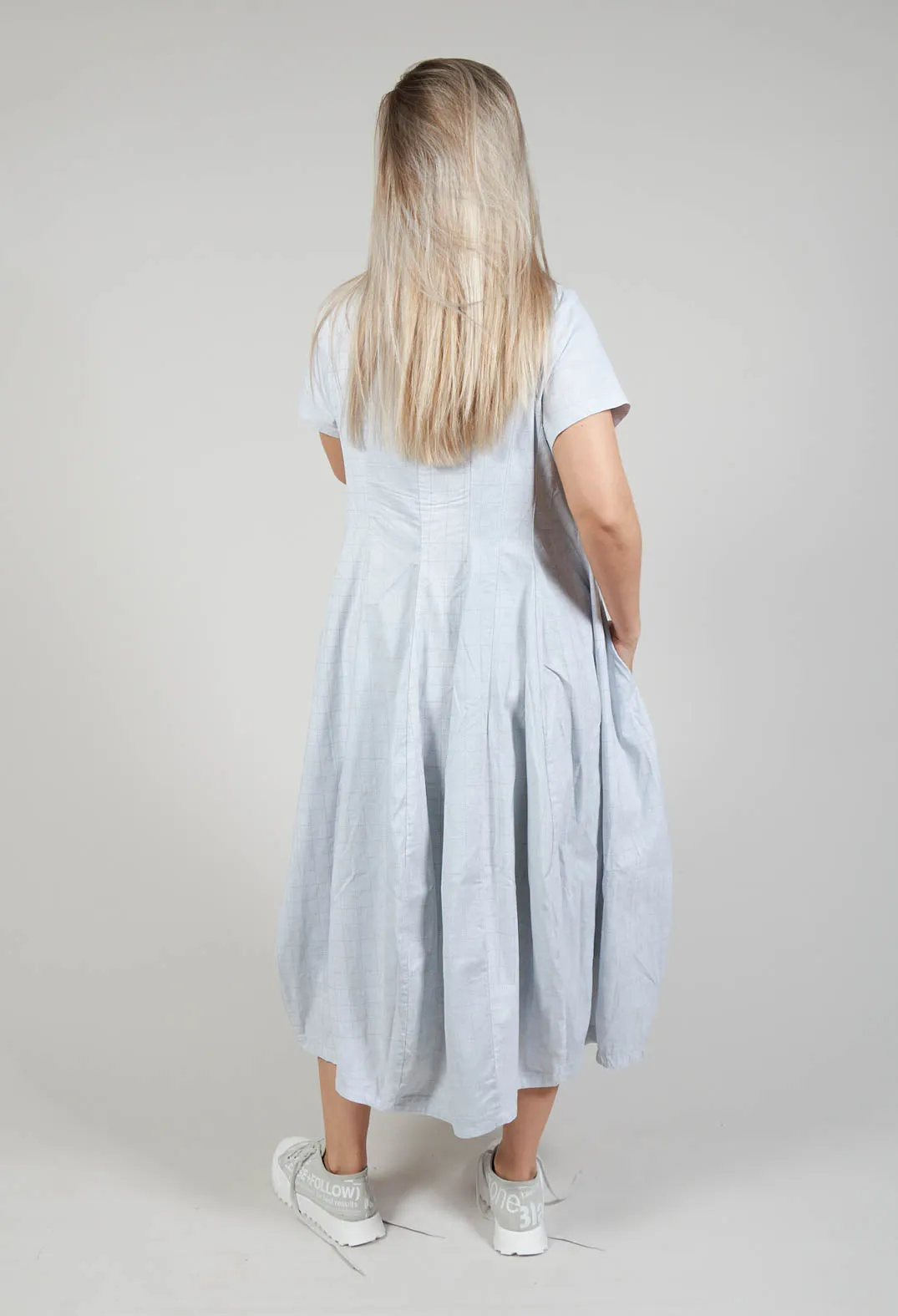 Short Sleeve Dress with Tulip Hem in Placed Grey Print