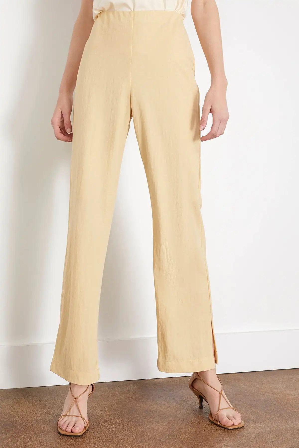 Side Vent Straight Trousers in Custard