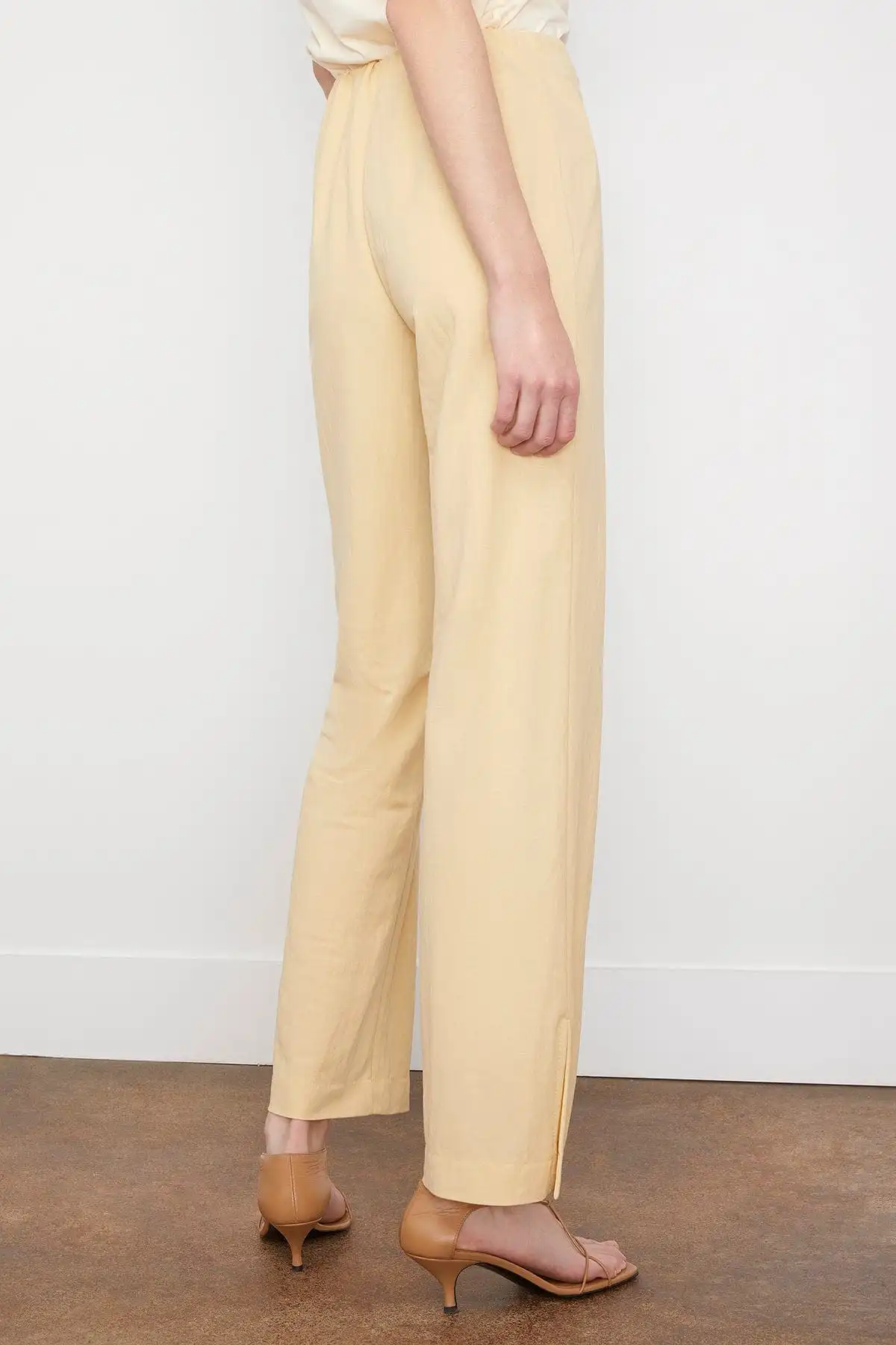 Side Vent Straight Trousers in Custard